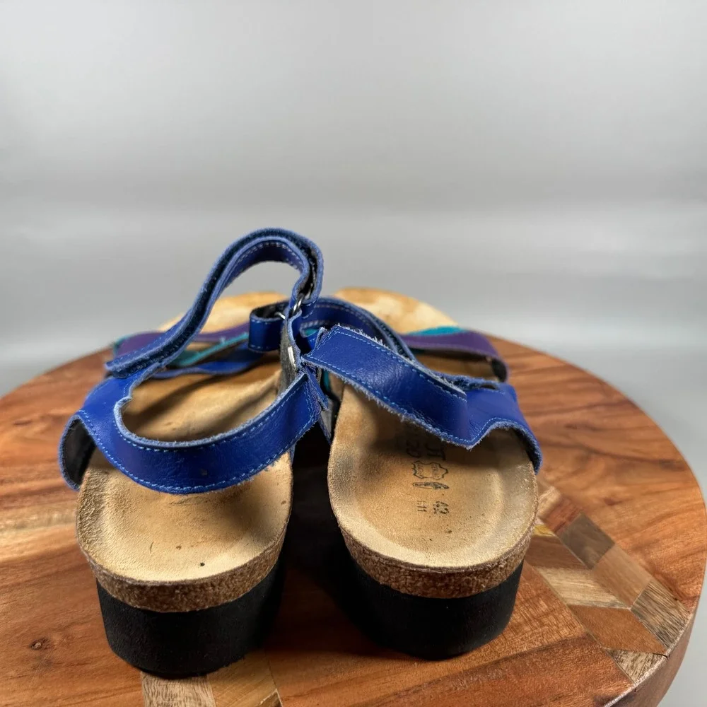 Naot Women 11 Blue Purple Teal Leather Strappy Cork Platform Sandals EU 42